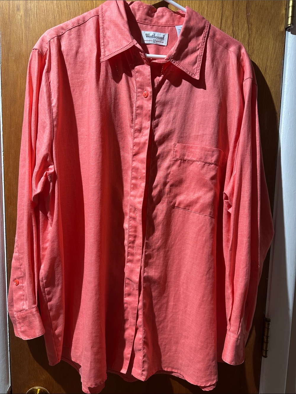 Westbound women’s Coral Long Sleeve Button-Down Linen Shirt